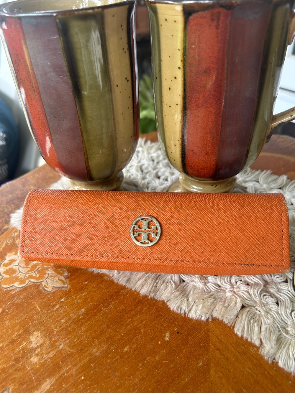 Tory Burch Orange Saffiano Leather Eyeglass Case